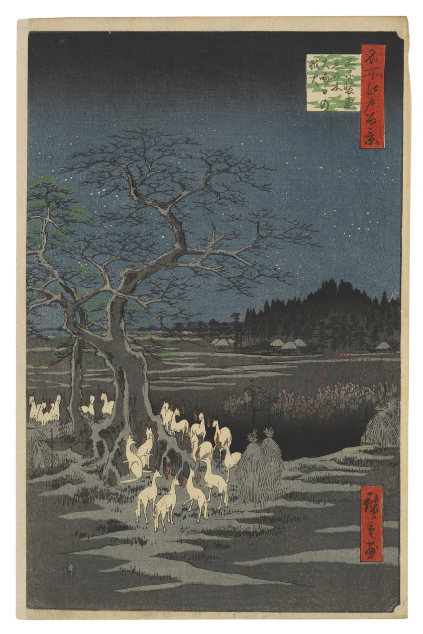 Räveld på nyårsafton vid Förändringsträdet, Ōji av Utagawa Hiroshige