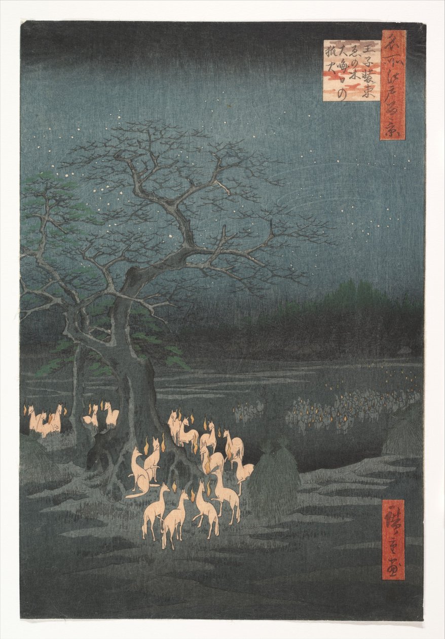 Räveld på nyårsafton vid förvandlingsträdet, Ōji av Utagawa Hiroshige