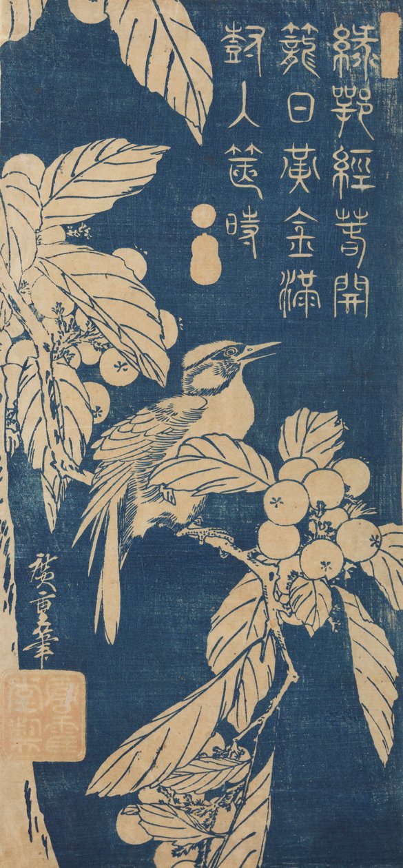 Japansk mispel och en liten fågel / Biwa ni kotori av Utagawa Hiroshige