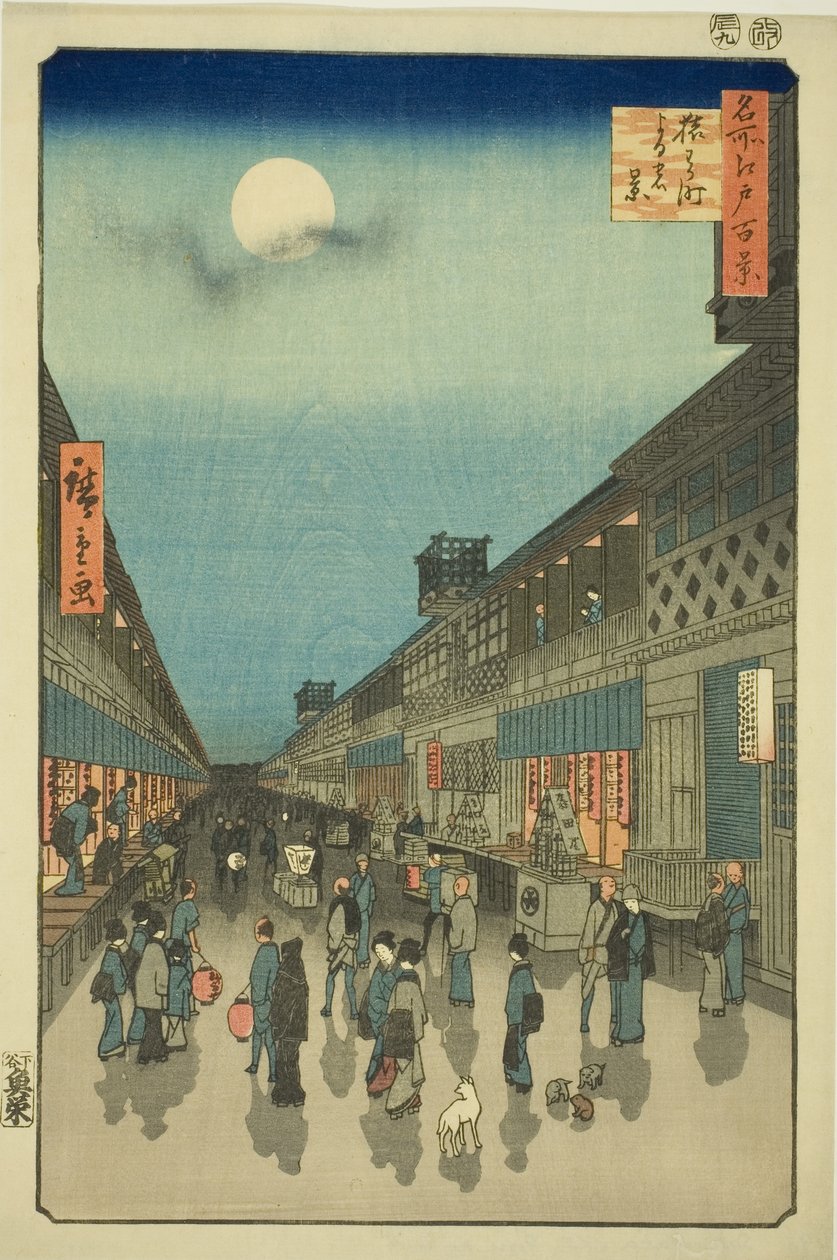 Night Vie of Salwakar Street (Salwakar Street night system), från serien "Ridge dre d fa net s views of Edo (One Hundred Famous Views of Edo)" av Utagawa Hiroshige