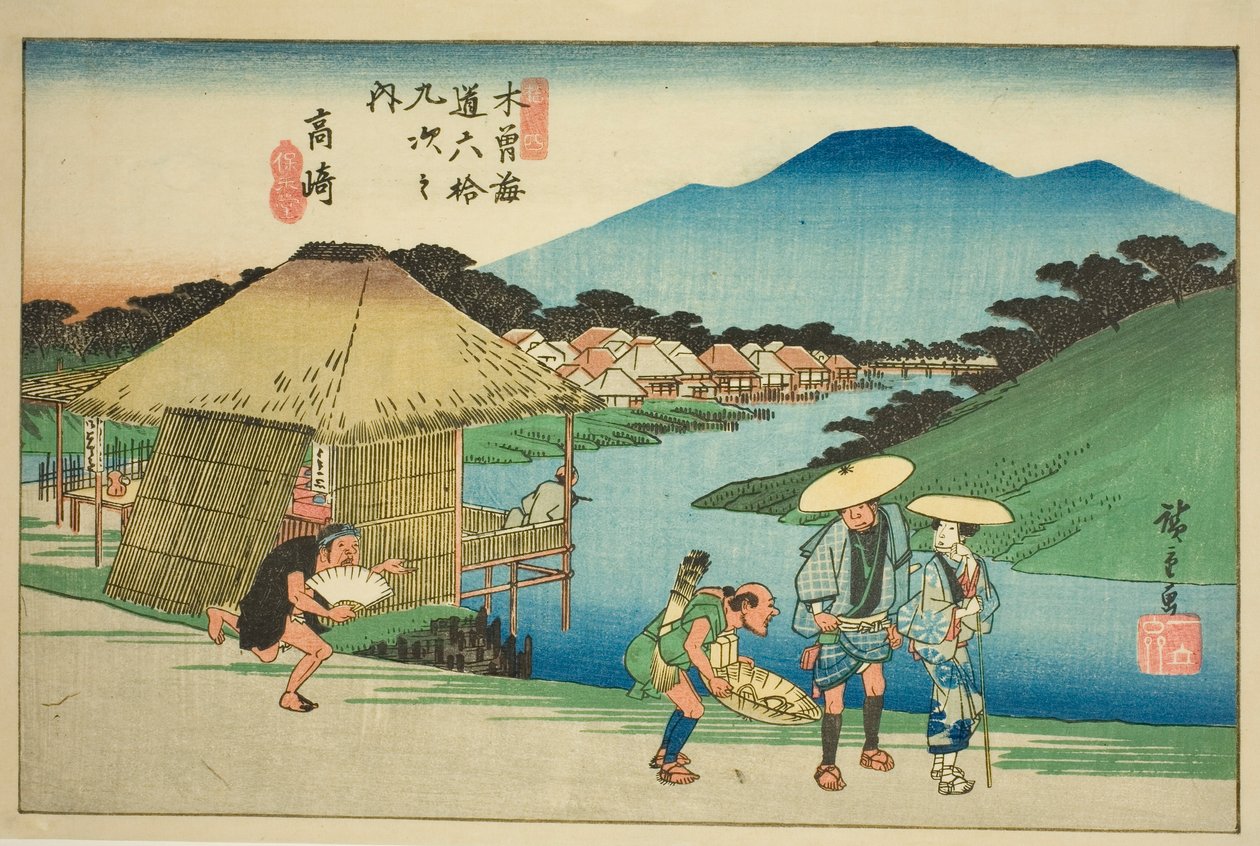 av. 14: Takasaki, från serien "Shi x t y ne s ta on s of te kisokaid (kisokaido rokujukyu tsugi no uchi)" av Utagawa Hiroshige