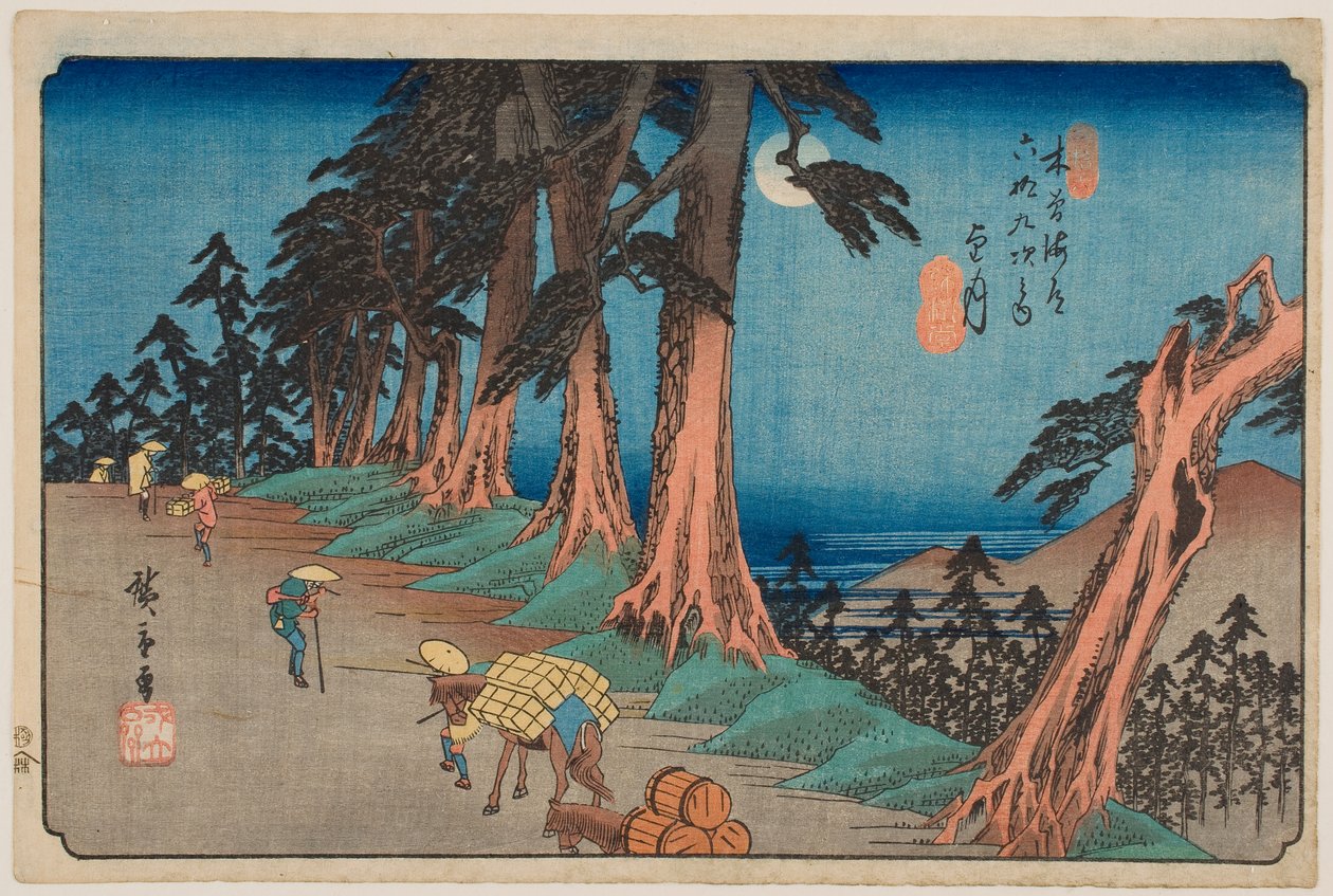 Nr 26, Mochizuki, ur serien ”Kisokaidōs sextionio stationer” av Utagawa Hiroshige