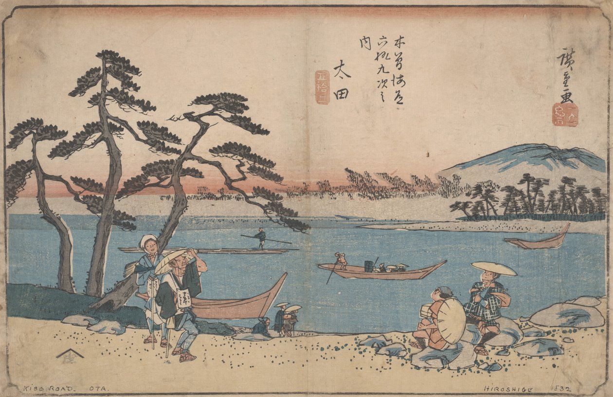 Nr 52 "Ôta" från serien "De sextio-nio stationer på Kisokaidô-vägen", omkring 1835. av Utagawa Hiroshige