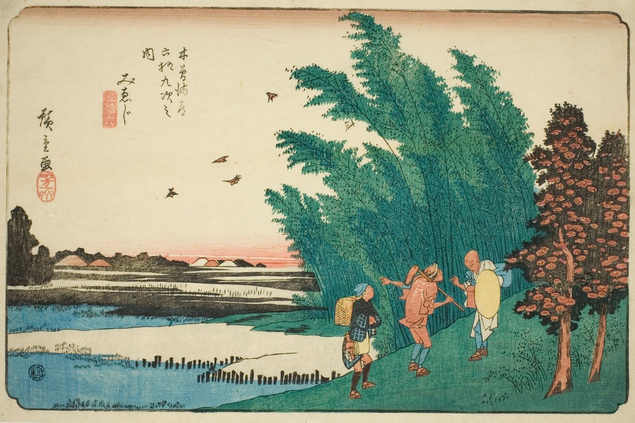av. 56: Mieji, från Te-seriens "Shi x t y ne s ta on s of te kisokaid" av Utagawa Hiroshige