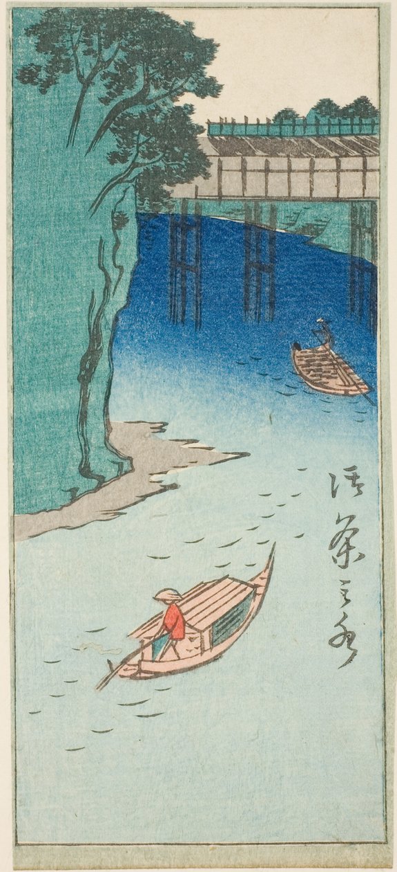 Ochanomizu, avsnitt av ett ark från serien "Utklippta bilder av kända platser i Edo (Edo meisho harimaze zue)" av Utagawa Hiroshige