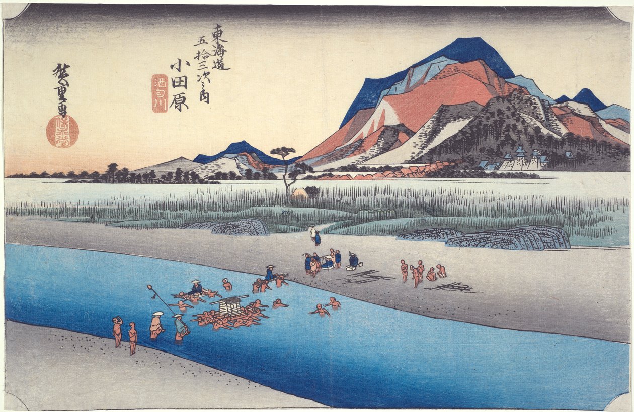Odawara, Sakawa River, från serien Fifty-three Stations of the Tokaido av Utagawa Hiroshige