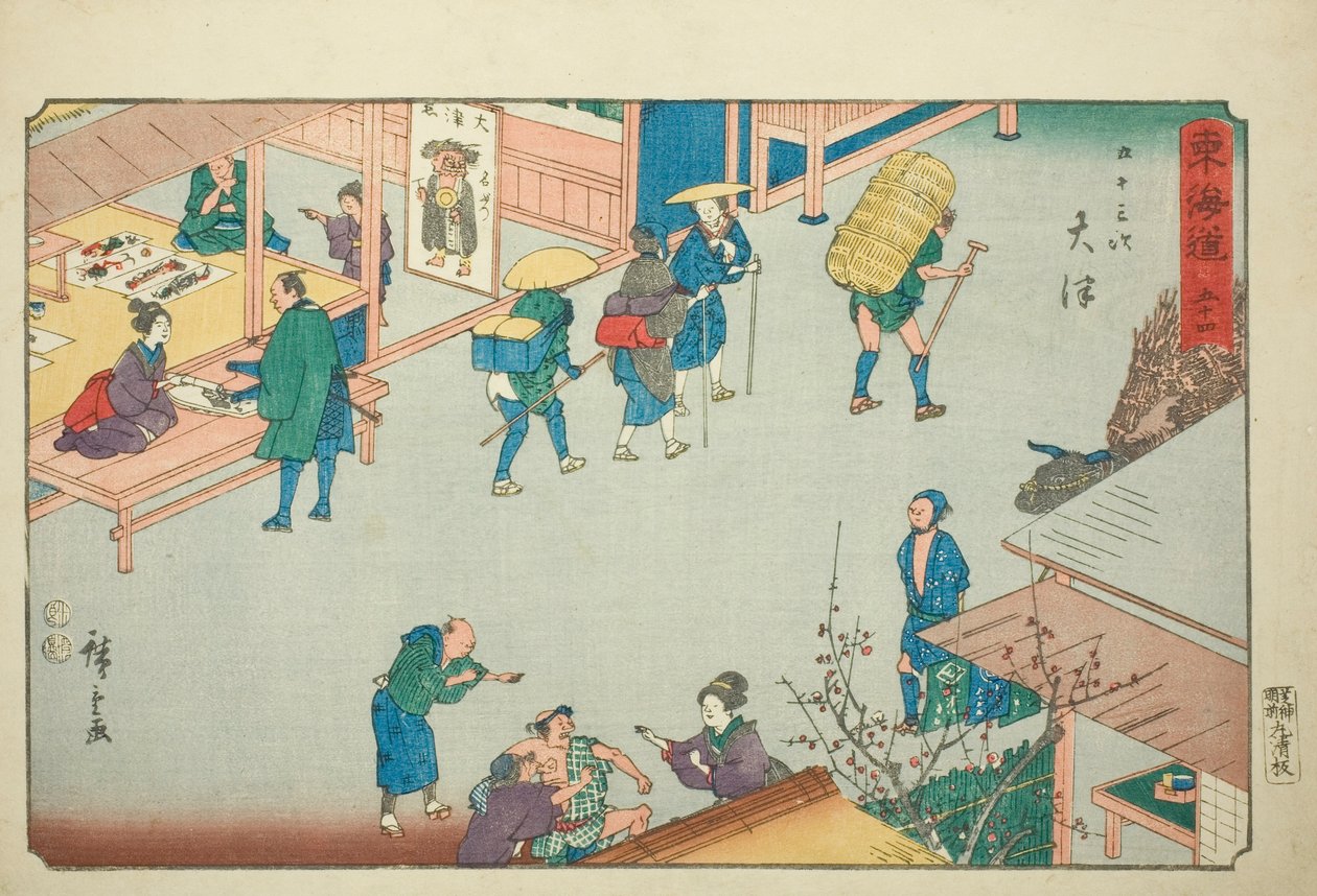 Otsu—Nej. 54, från serien "Fifty-three Stations of the Tokaido (Tokaido gojusan tsugi)," även känd som Reisho Tokaido av Utagawa Hiroshige