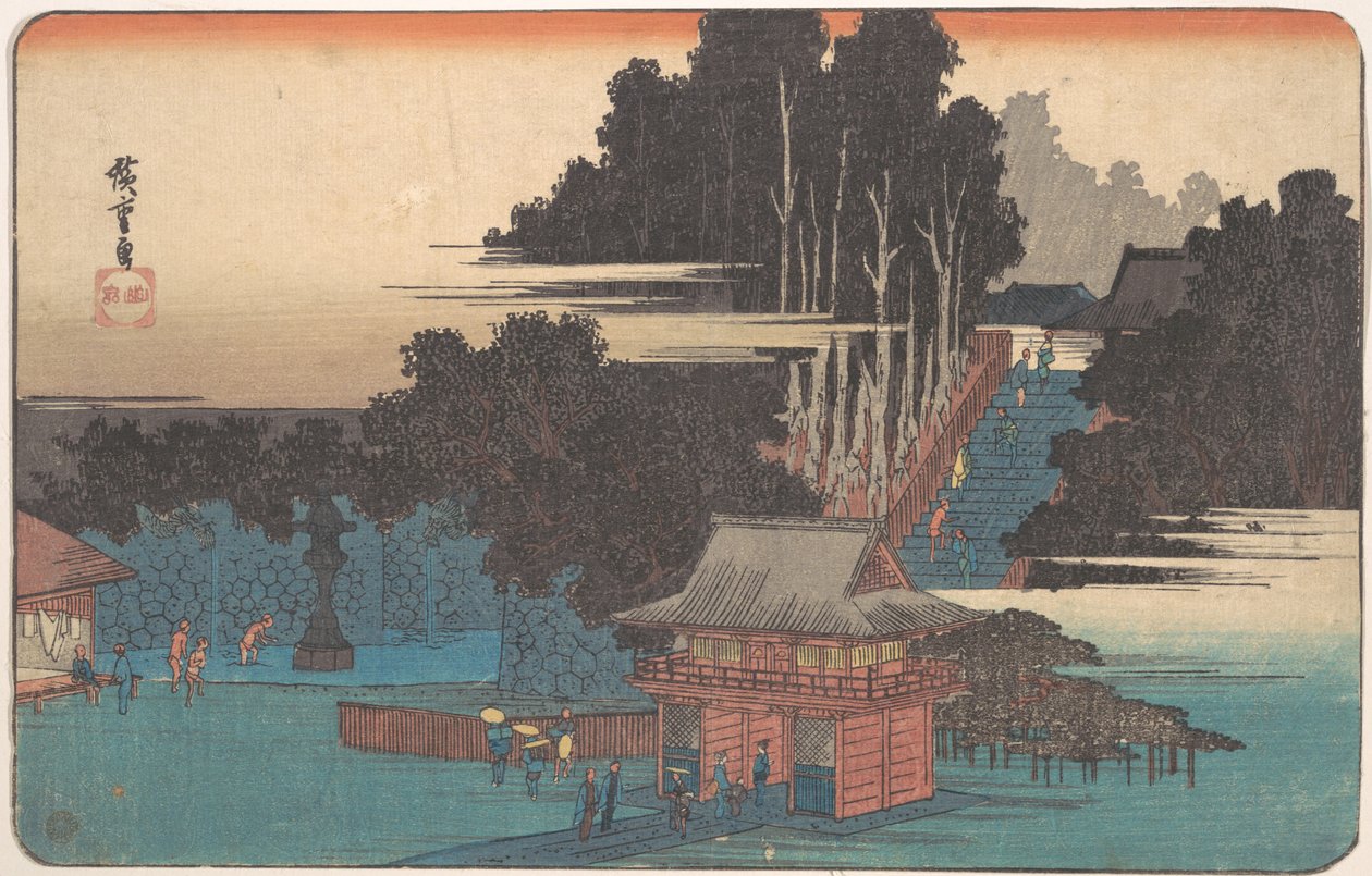 Pilgrimer vid Fudo-helgedomen, Meguro av Utagawa Hiroshige