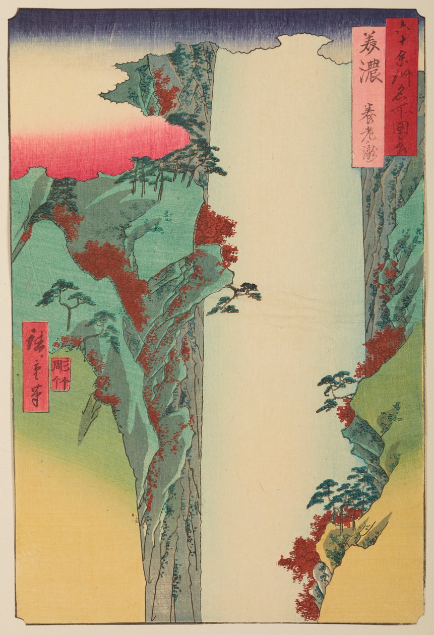 Provinsen Mino/ Mino Yoro Taki, ur serien: Vy över berömda platser i drygt sextio provinser / Rokuju yoshu meisho zue av Utagawa Hiroshige