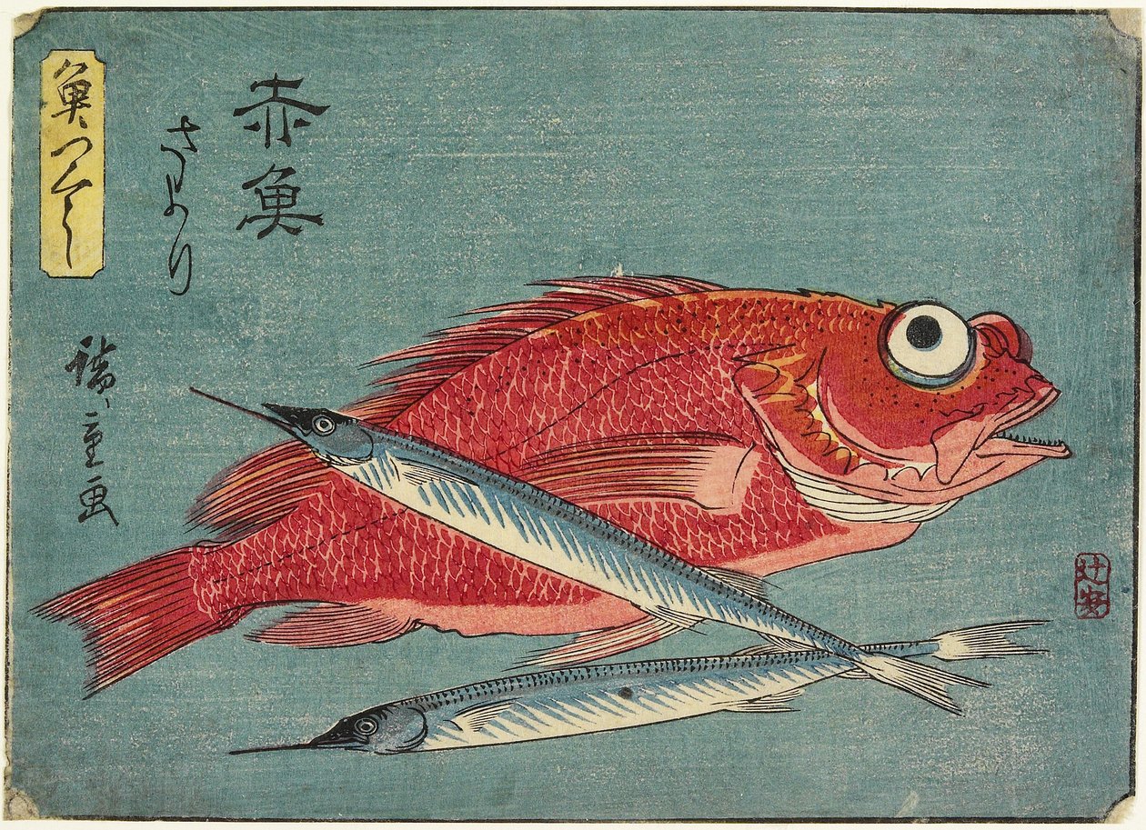 Röd Snapper och Halvnäbb, 1830-1844 av Utagawa Hiroshige