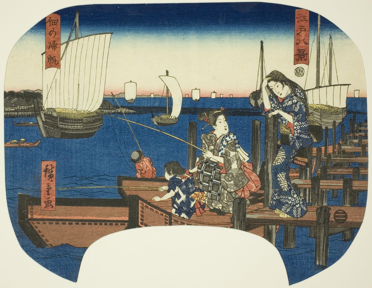 Row r people g igen ls på Tsukuda (normen för Tsukuda), från serien av Utagawa Hiroshige
