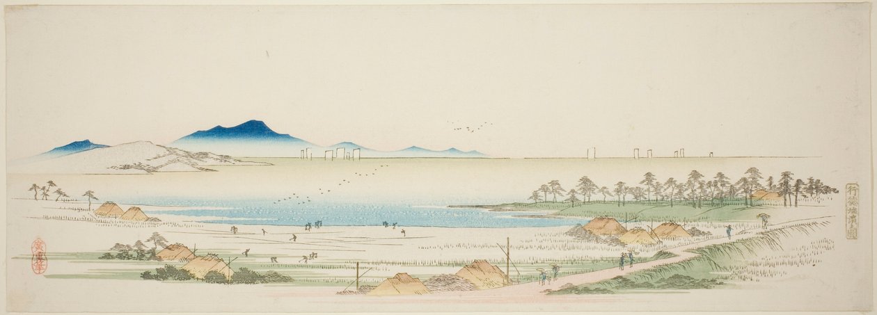 Salt Beach vid Gyotoku (Gyotoku shiohama no zu), från en namnlös serie berömda vyer över Edo-förorterna av Utagawa Hiroshige