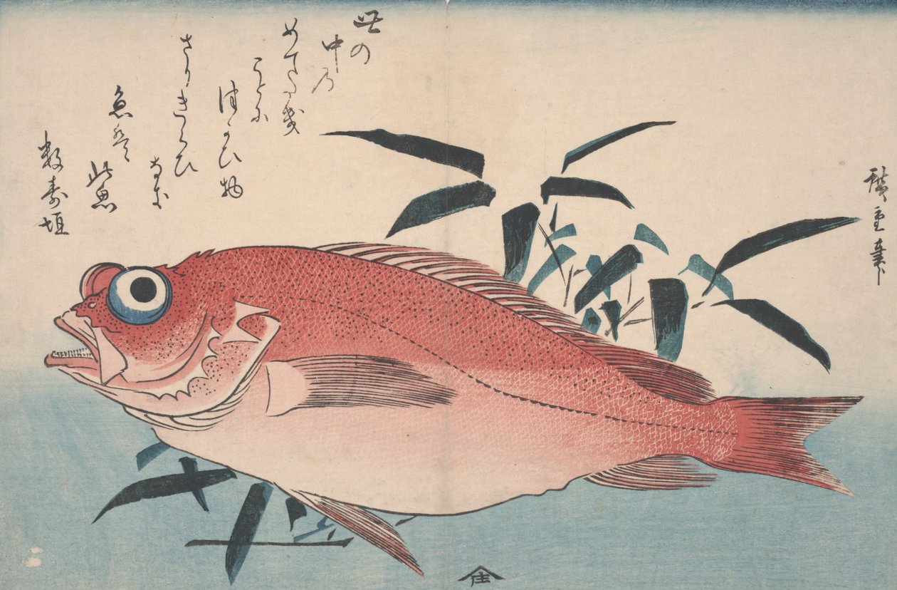 Havsbraxen och bambugräs, 1840 av Utagawa Hiroshige