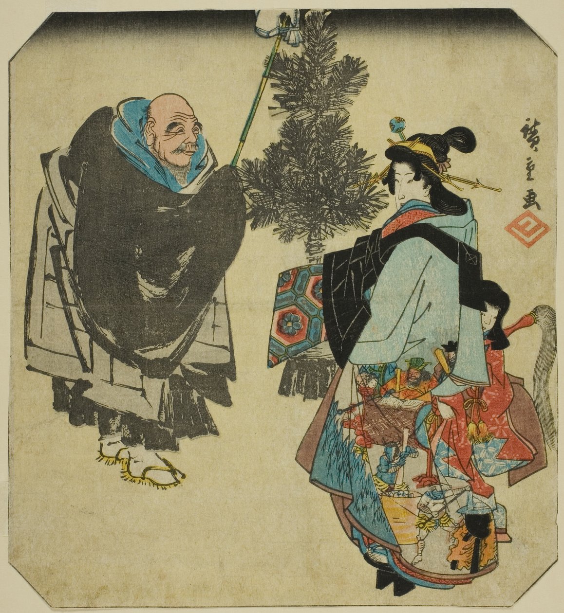Seki: Priest Ikkyu and the Hell Courtesan, från serien "Fifty-three Pairings for the Tokaido Road (Tokaido gojusan tsui)" av Utagawa Hiroshige