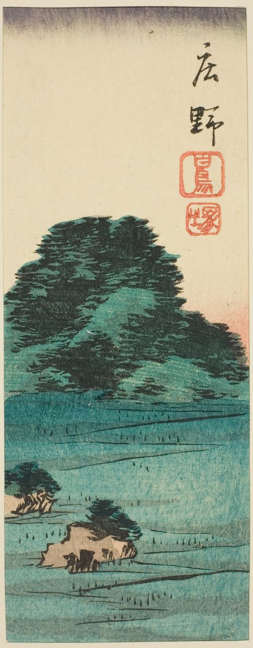 Shono: Shiratori moun d (Shono, Shiratorizuka), sektion av arket. 12 från Te-seriens "Kutou ts of Te fifty-three S taon s (Gojusan next Harmaze)" av Utagawa Hiroshige