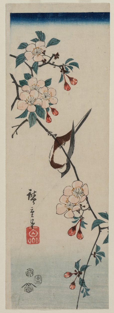 Liten fågel (svala?) på körsbärsgren av Utagawa Hiroshige