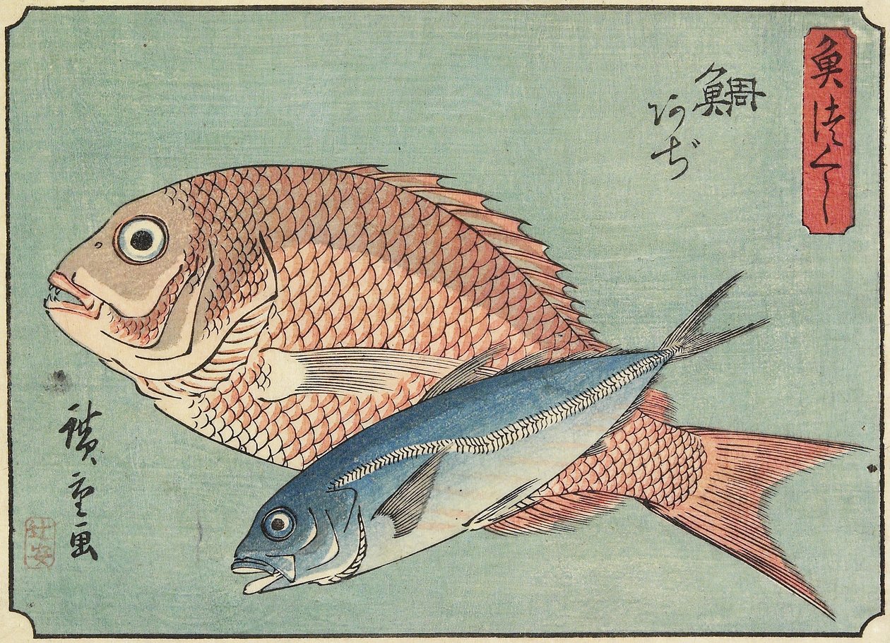 Snapper och taggmakrill, 1830-1844 av Utagawa Hiroshige