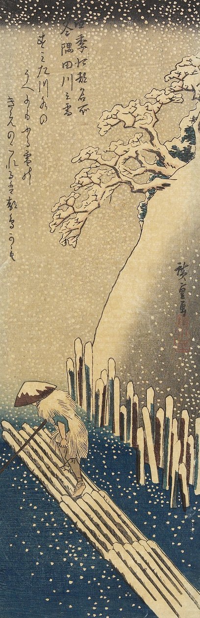 Snö över Sumidafloden, vinter, 1833-1834 av Utagawa Hiroshige