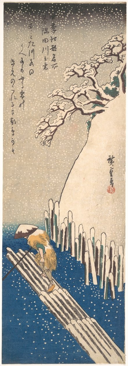 Snö vid floden Sumida av Utagawa Hiroshige