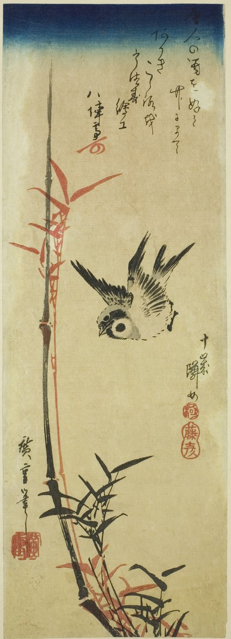 Sparv och bambu av Utagawa Hiroshige