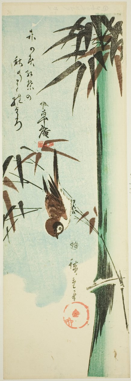Sparv och bambu av Utagawa Hiroshige