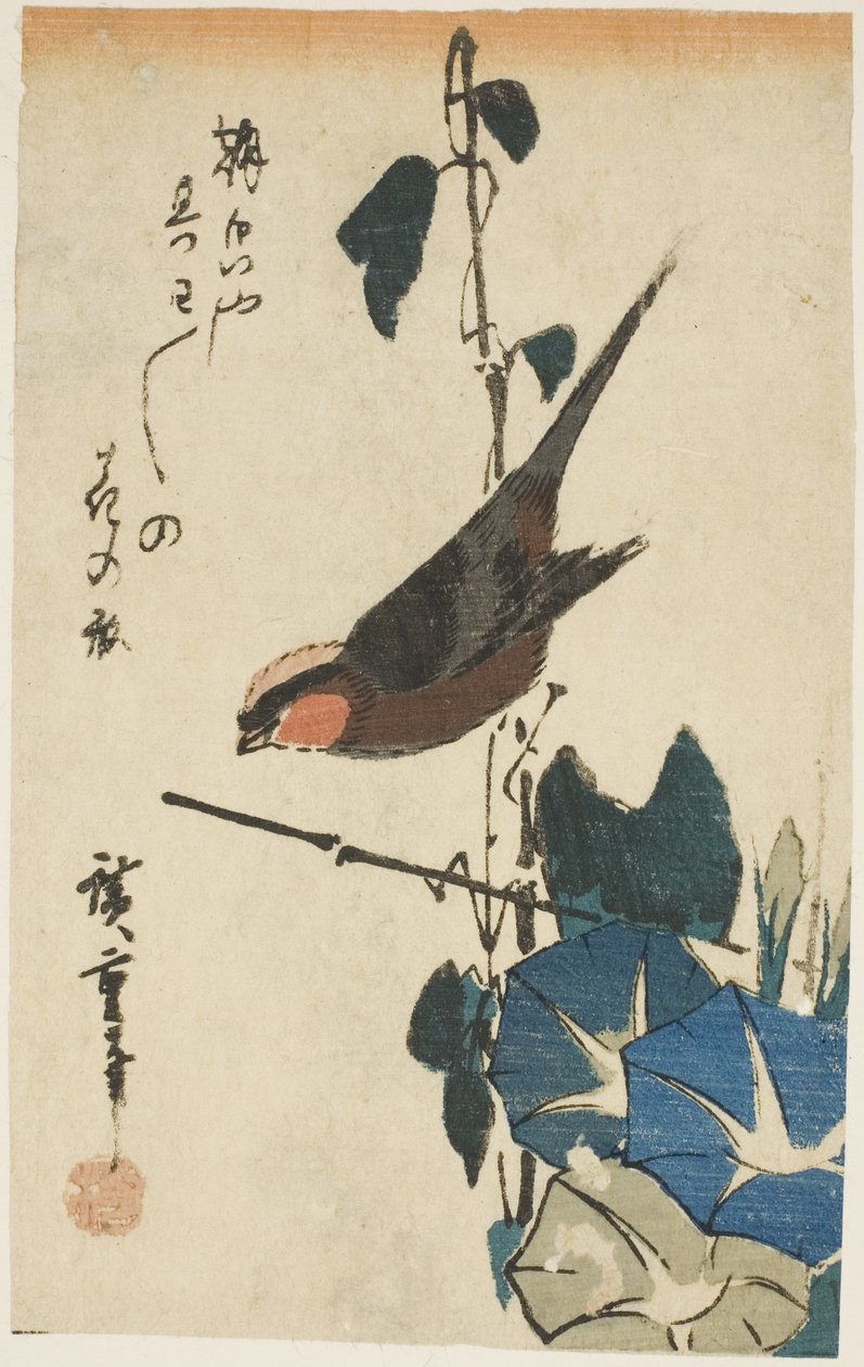 Sparv och morgonlov av Utagawa Hiroshige