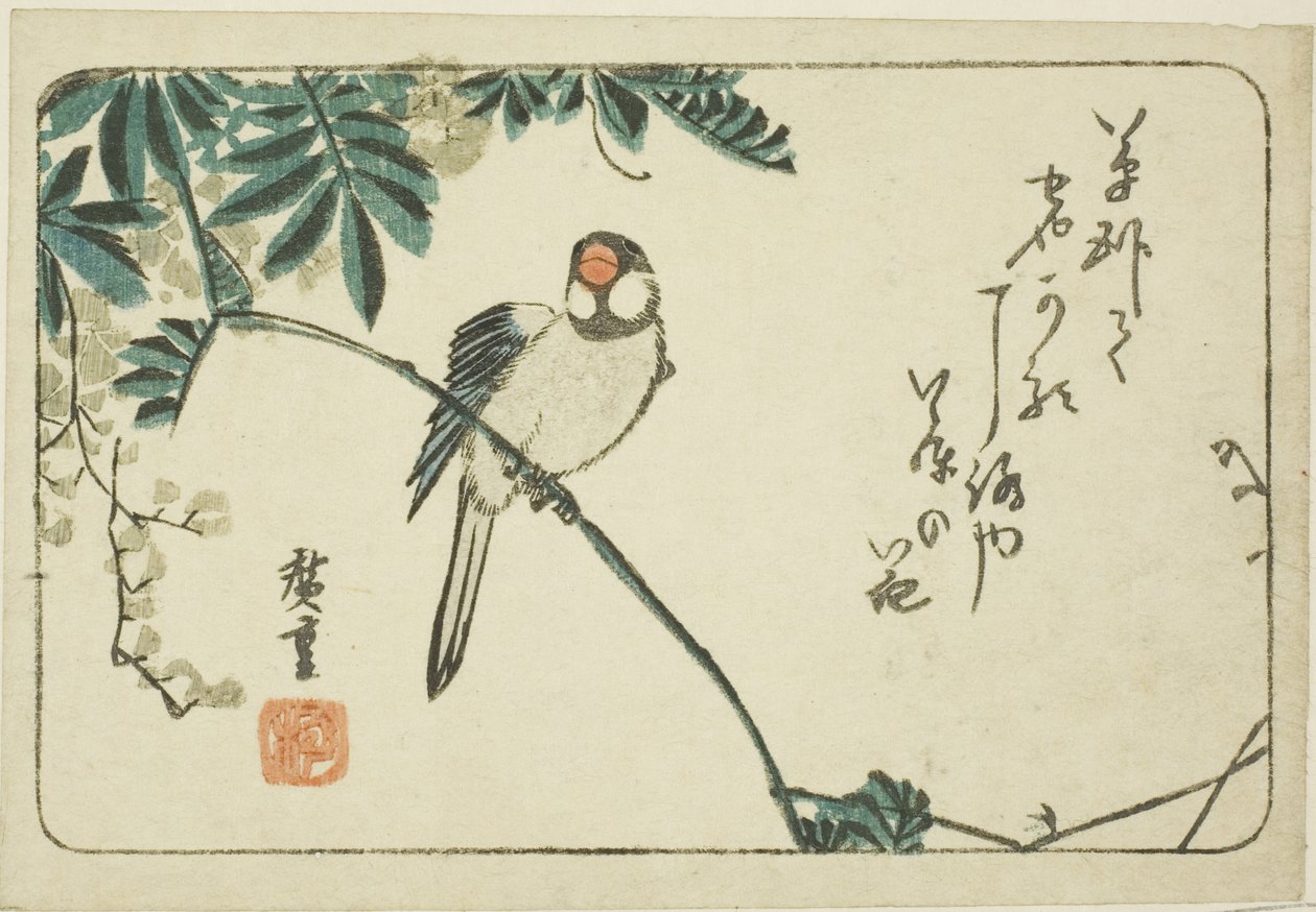 Sparv och blåregn av Utagawa Hiroshige