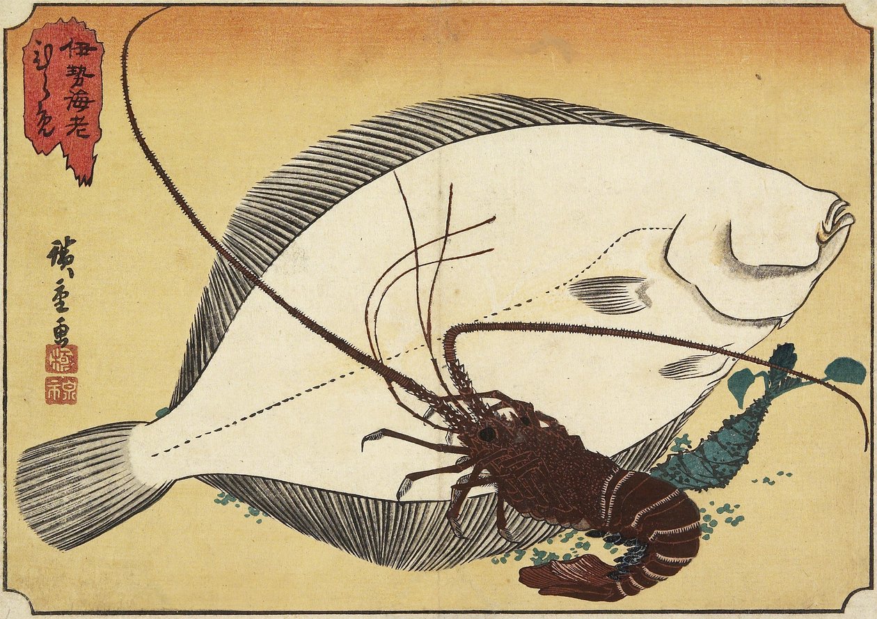 Hummer och flundra, tidigt 1800-tal av Utagawa Hiroshige