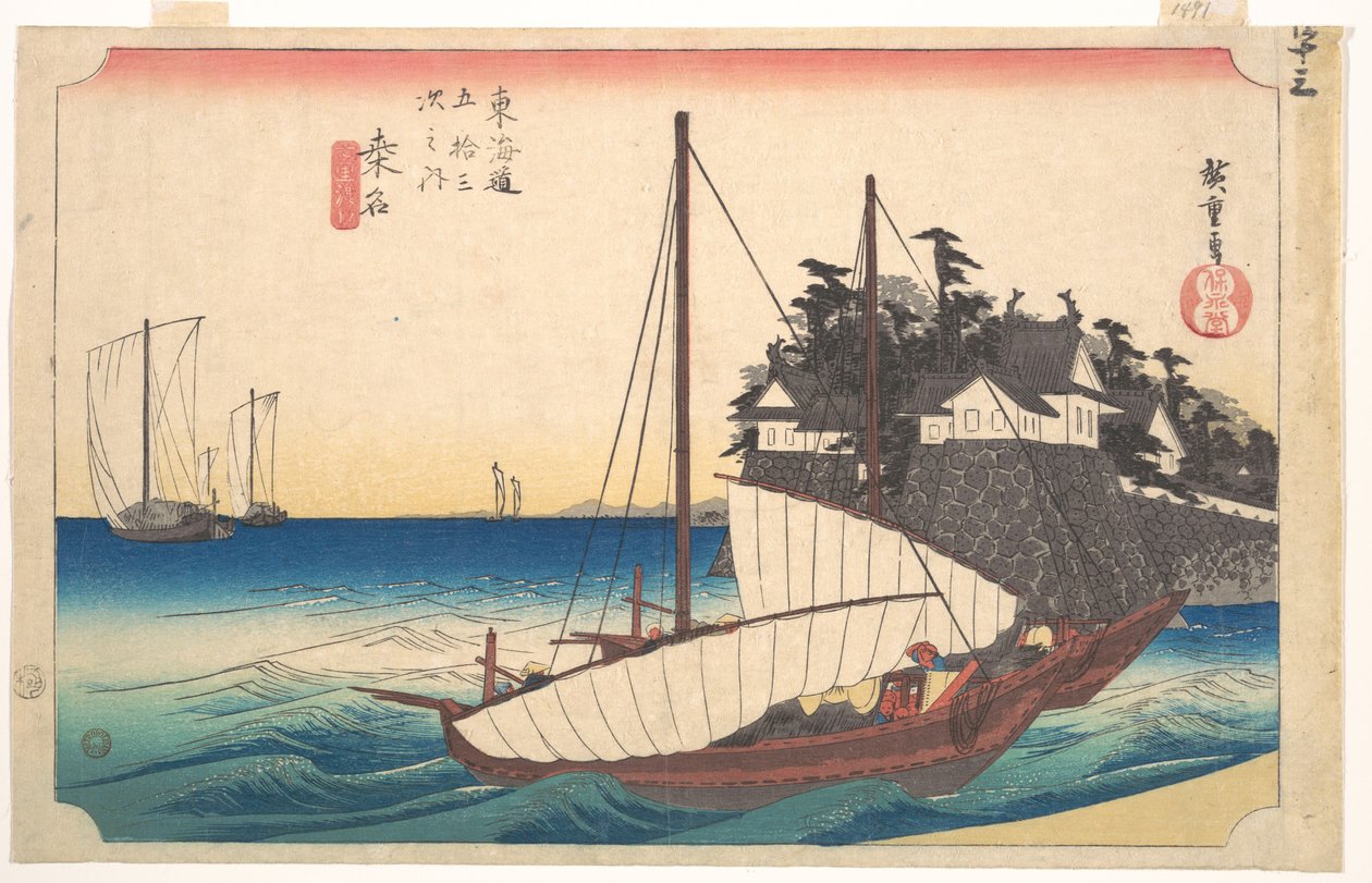 Station fyrtiotre: Kuwana, sju-ri-färjan vid hamnen, från Tokaidos femtiotre stationer av Utagawa Hiroshige