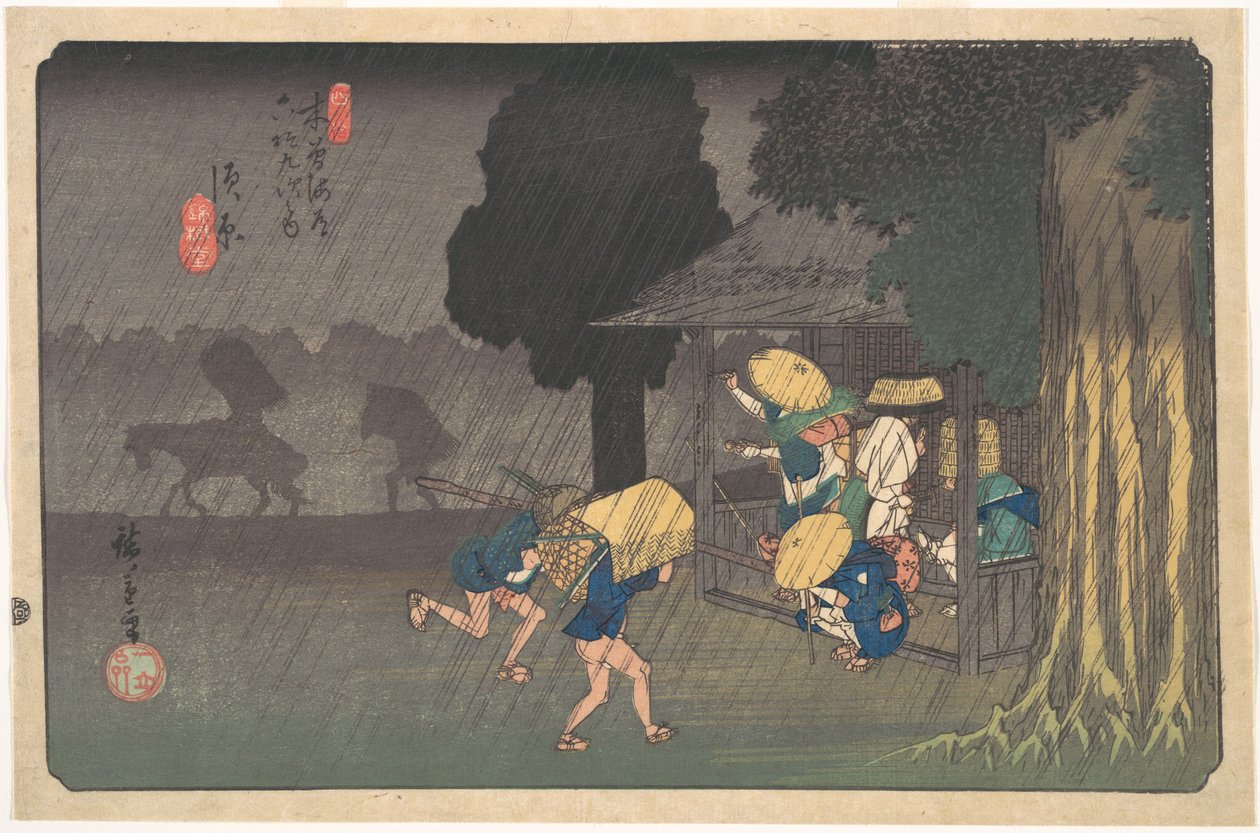 Suhara, ur Kisokaidōs sextionio stationer av Utagawa Hiroshige
