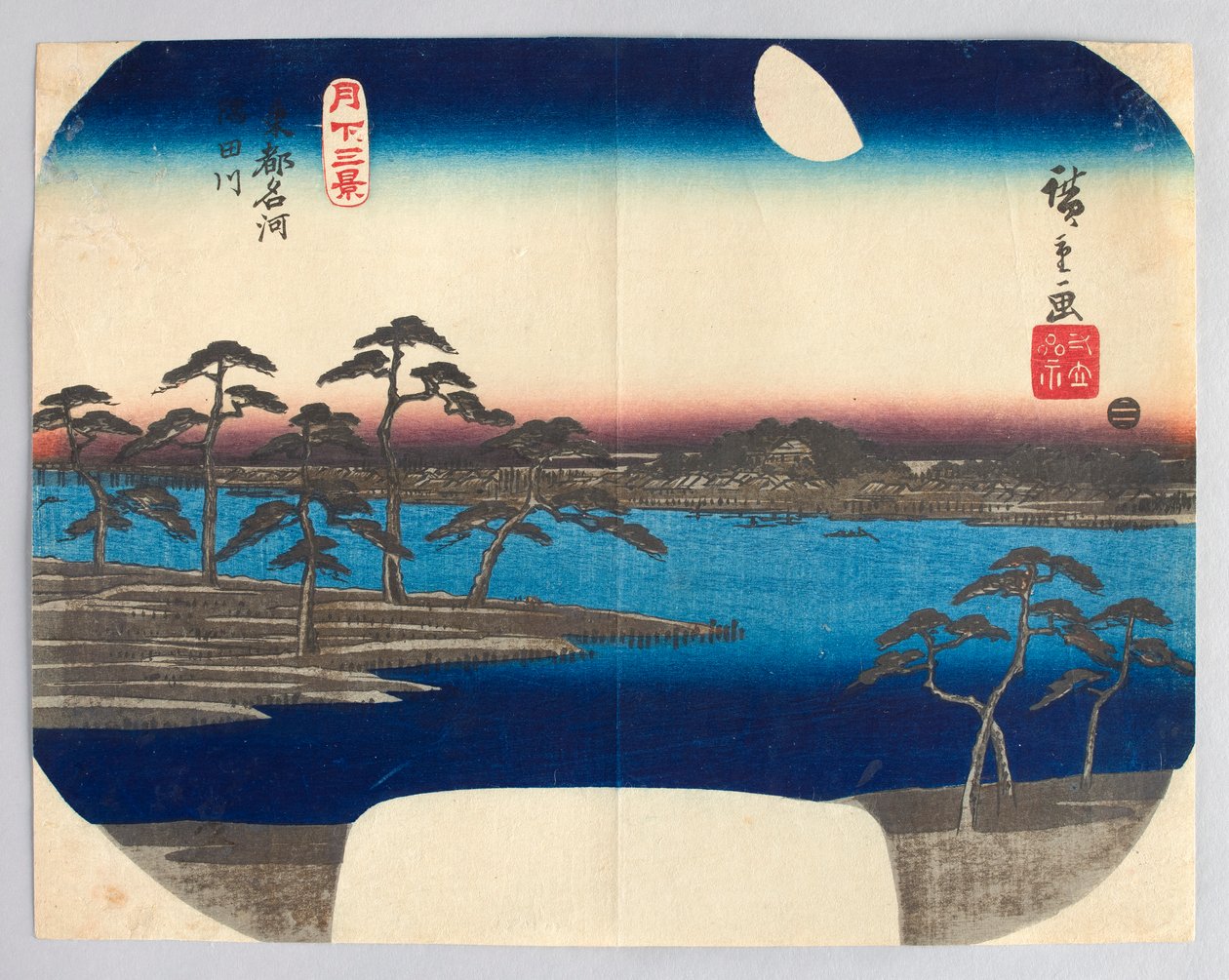 Sumida-floden, en berömd flod i den östra huvudstaden, ur serien ”Tre vyer i månsken” av Utagawa Hiroshige