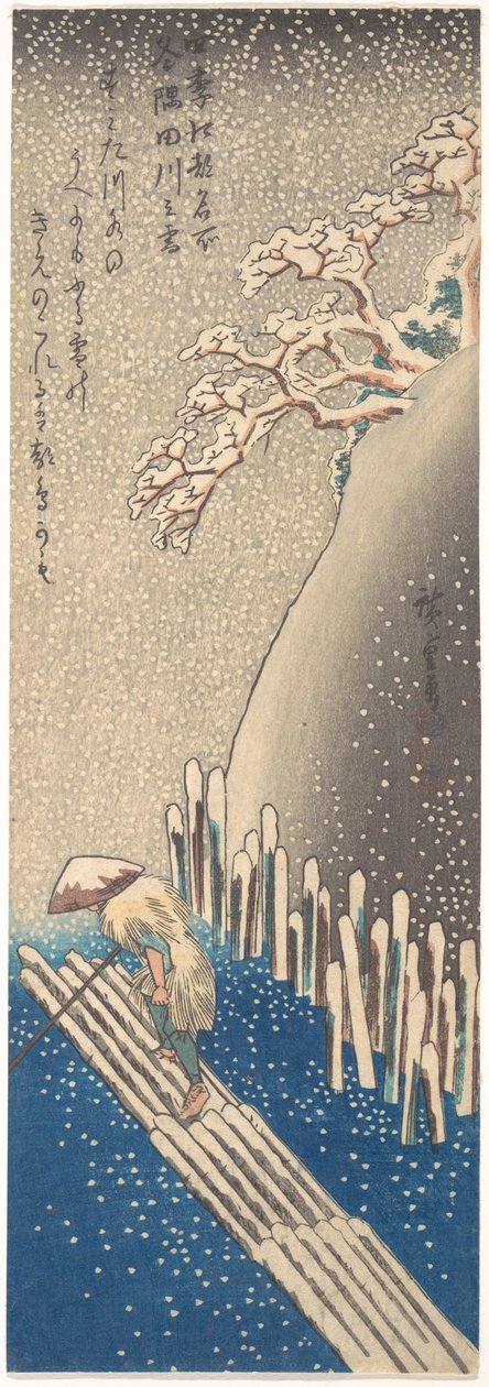 Sumidafloden i snö, ur serien "Berömda platser i Edo under de fyra årstiderna" av Utagawa Hiroshige