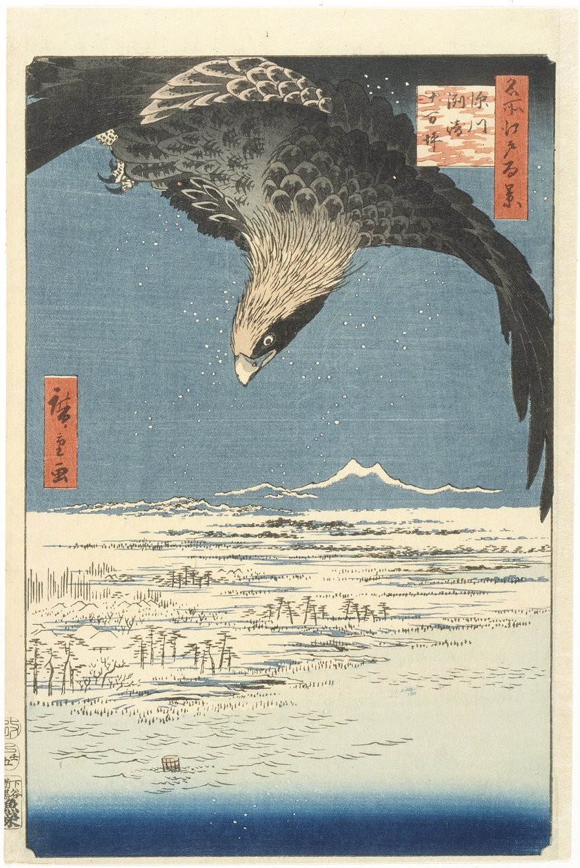 Susaki och Jūmantsubo-slätten nära Fukagawa av Utagawa Hiroshige