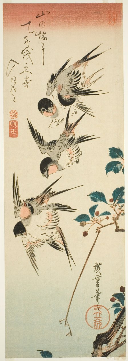 Svalor och körsbärsblommor av Utagawa Hiroshige