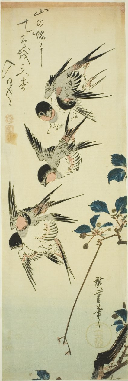 Svalor och blommande gren av Utagawa Hiroshige