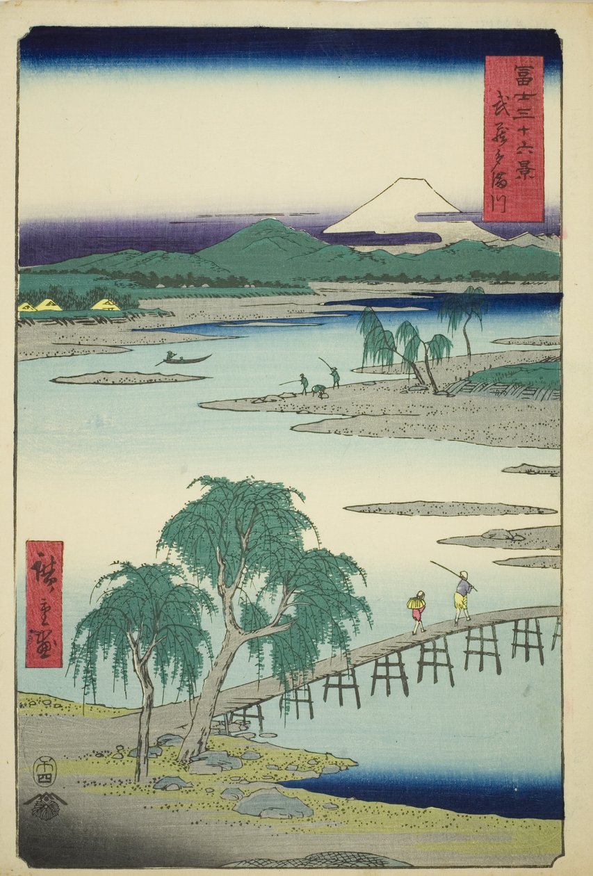 Tama River i Musashi-provinsen (Musashi Tamagawa), från serien "Trettiosex utsikter över berget Fuji (Fuji sanjurokkei)" av Utagawa Hiroshige