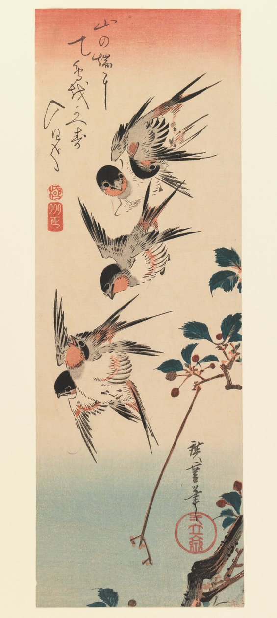 Tanzaku, fyra svalor, 1832 (träblock i färg) av Utagawa Hiroshige