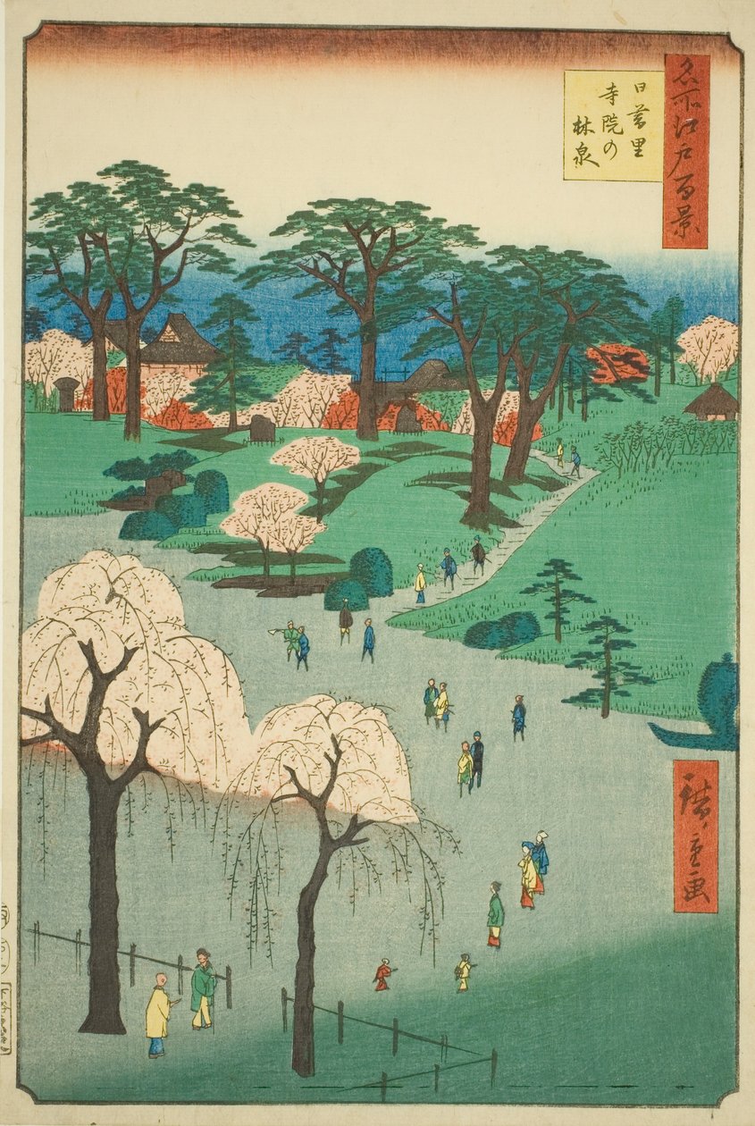 Hand MP Ega r Nippori (Battle of Nippori Temple), från Te-seriens ``Ridge dre d fa net views of Edo (One Hundred Famous Views of Edo)