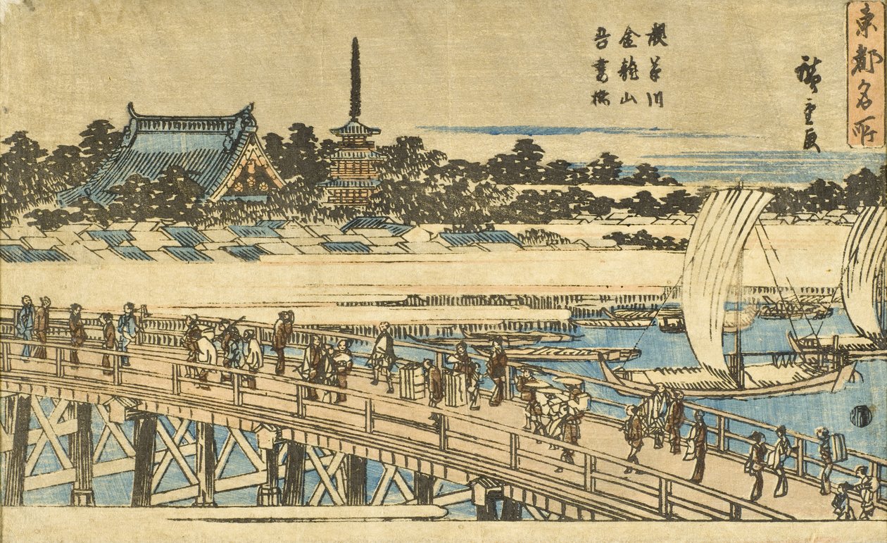 Asakusa-floden, Kinryūzan-templet och Azuma-bron av Utagawa Hiroshige