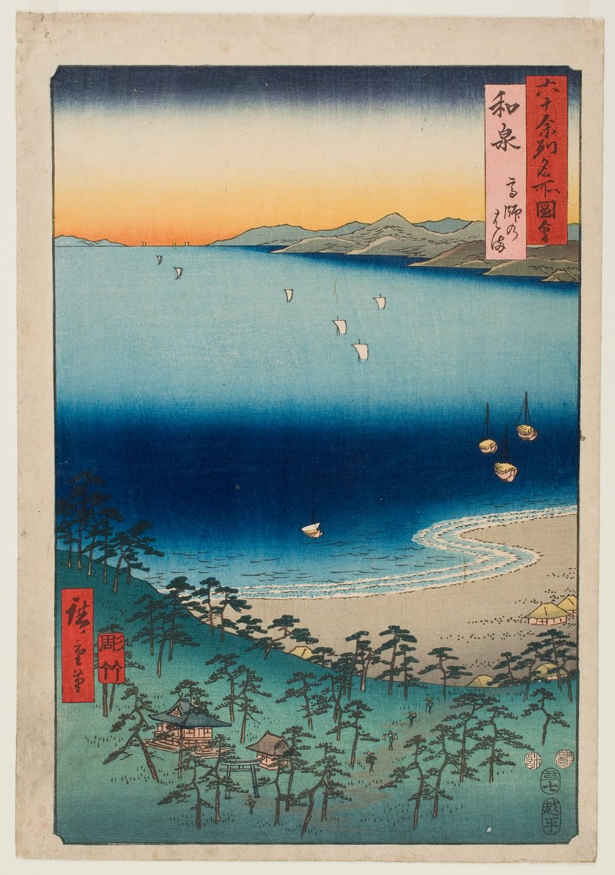 Stranden vid Takashi i provinsen Izumi, ur serien ”Berömda platser i de drygt sextio provinserna” av Utagawa Hiroshige