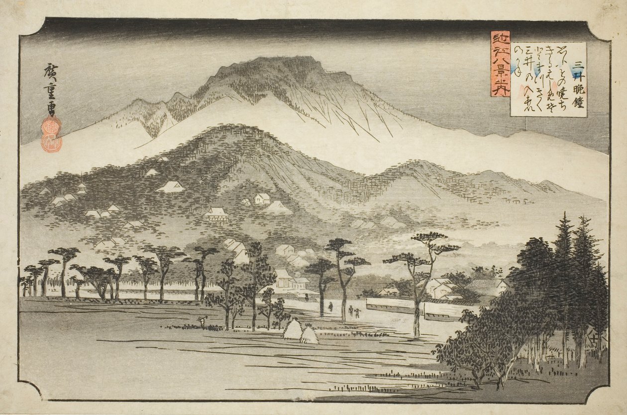 The Evening Bell at Miidera (Mii no bansho), från serien "Eight Views in Omi Province (Omi hakkei no uchi)" av Utagawa Hiroshige