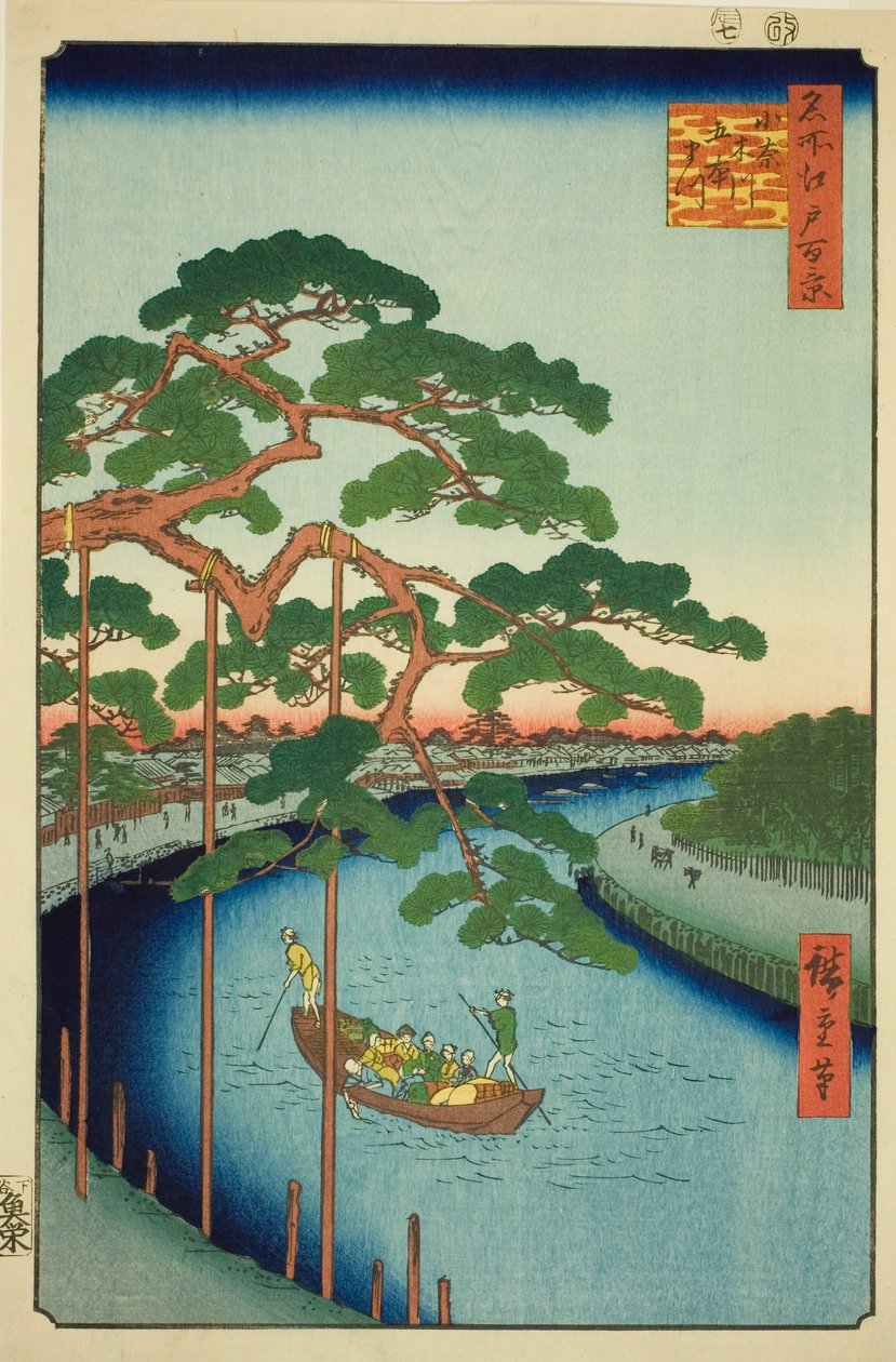 The Five Pines on the Onagi River (Onagigawa Gohonmatsu), från serien "One Hundred Famous Views of Edo (Meisho Edo hyakkei)" av Utagawa Hiroshige