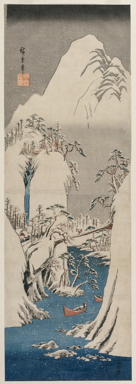 Fujifloden i snön av Utagawa Hiroshige