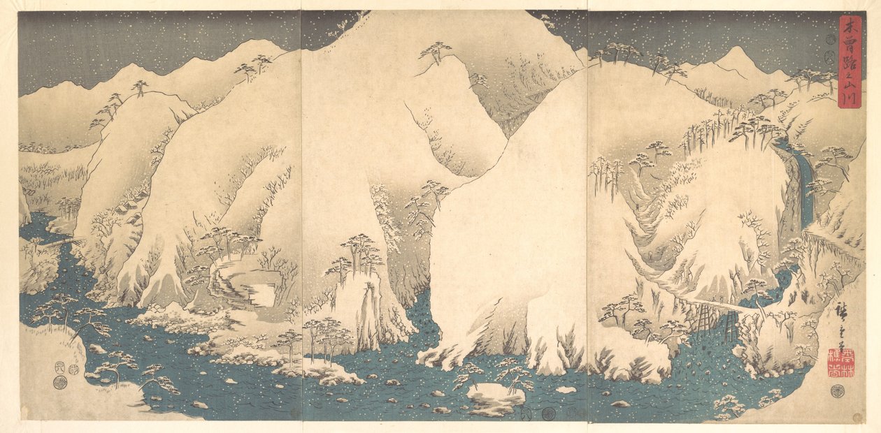 Kiso-bergen i snö av Utagawa Hiroshige