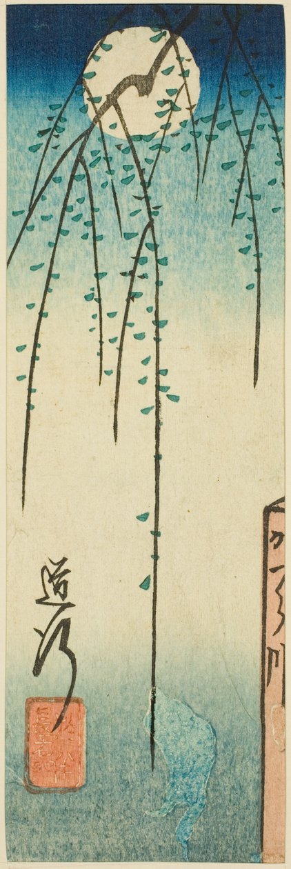 Michiyuki-scenen från pjäsen Ohan och Choemon (Michiyuki, Ohan Choemon), avsnitt av ett ark från serien "Reflections of Dramas in Cutouts (Harimaze joruri kagami)" av Utagawa Hiroshige