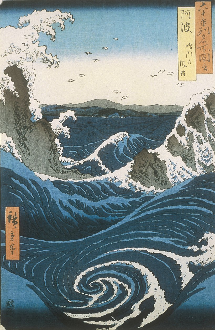 Naruto-virvlarna i Awa-provinsen. Från serien Famous Views of the 60-odd Provinces, ca 18 av Utagawa Hiroshige