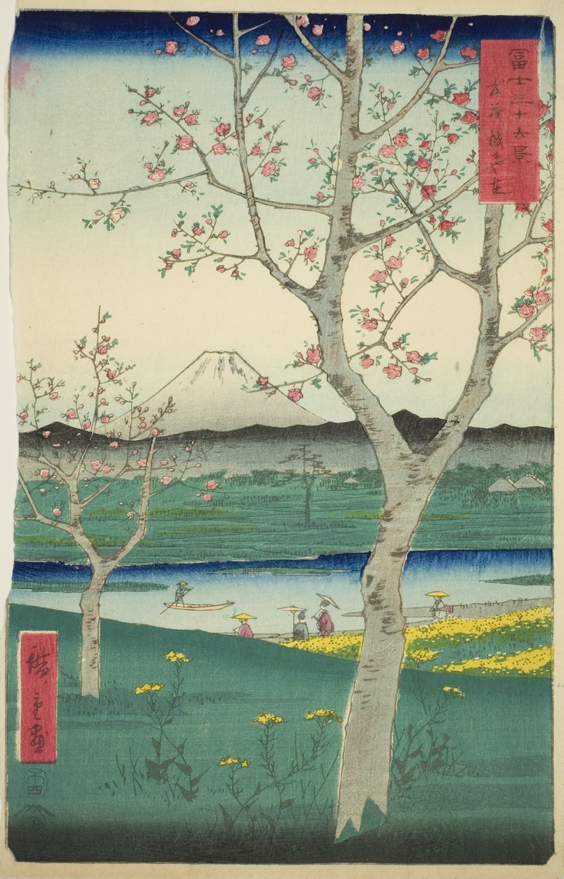 The Outskirts of Koshigaya in Musashi Province (Musashi Koshigaya zai), från serien "Thirty-six Views of Mount Fuji (Fuji sanjurokkei)" av Utagawa Hiroshige