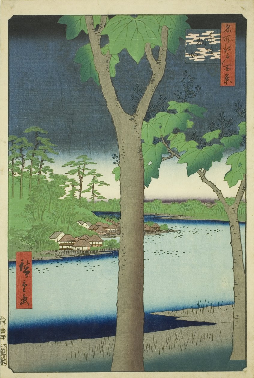 Te Paow nia Grove at Akasaka (Akasaka Kirihata), från serien ”Ridge for dre d Fa net s views of Edo (Edo Hundra berömda sevärdheter i Edo)” av Utagawa Hiroshige
