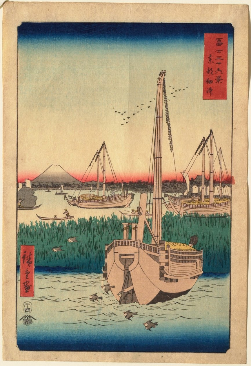 Havet vid Tsukuda i Edo av Utagawa Hiroshige