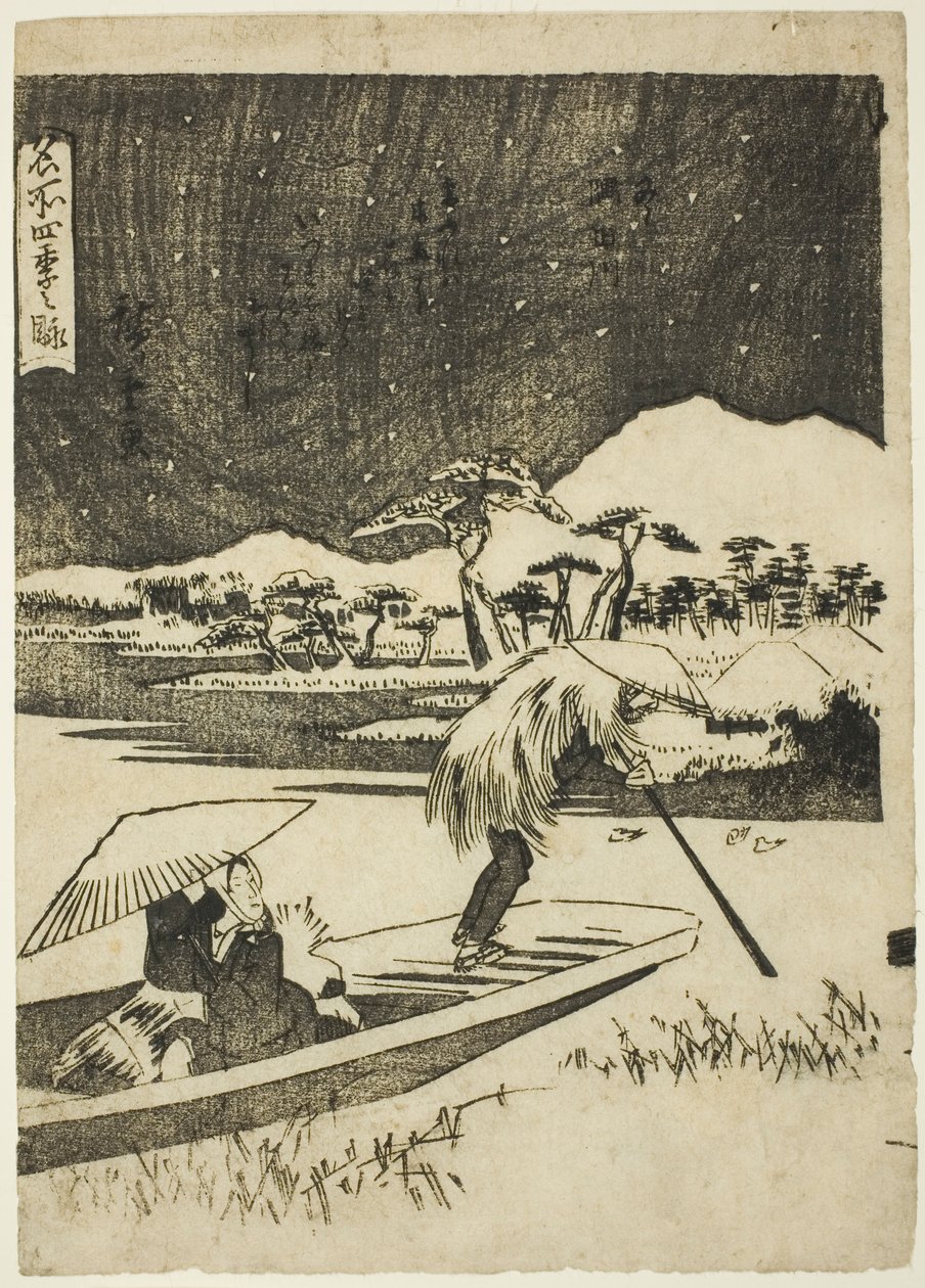 The Sumida River in Winter (Fuyu, Sumidagawa), från serien "Views of the Four Seasons in Famous Places (Meisho shiki no nagame)" av Utagawa Hiroshige